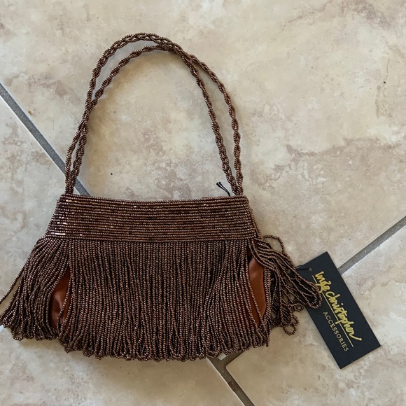 NWT Inge Christopher Brown Copper Beaded Small Evening Purse - Picture 2 of 8